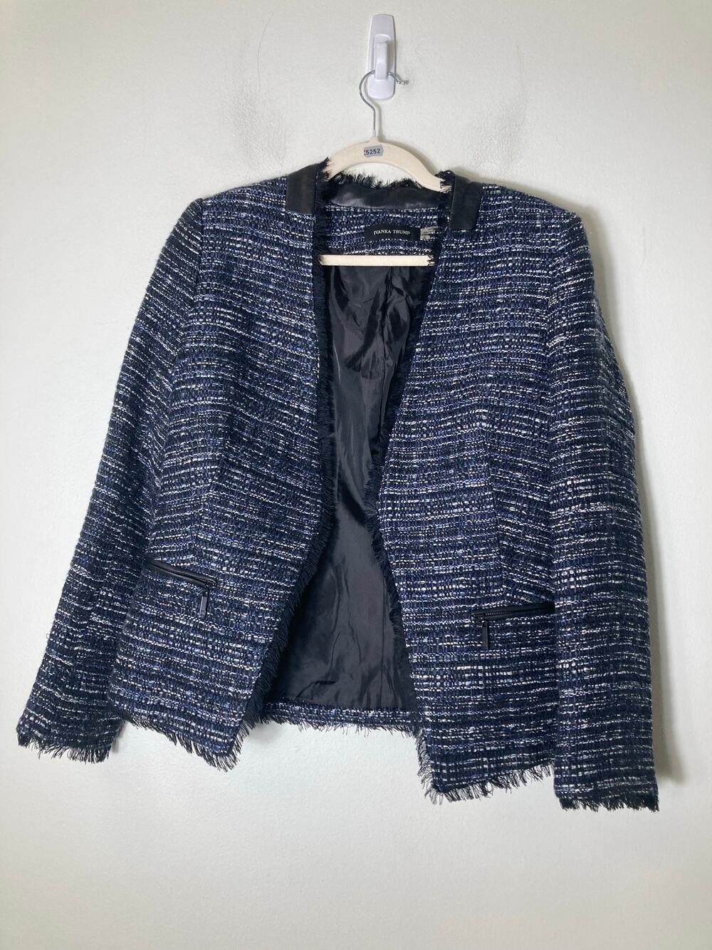 Ivanka Trump Black Purple Tweed Long Sleeve Open Front Jacket Sz 6